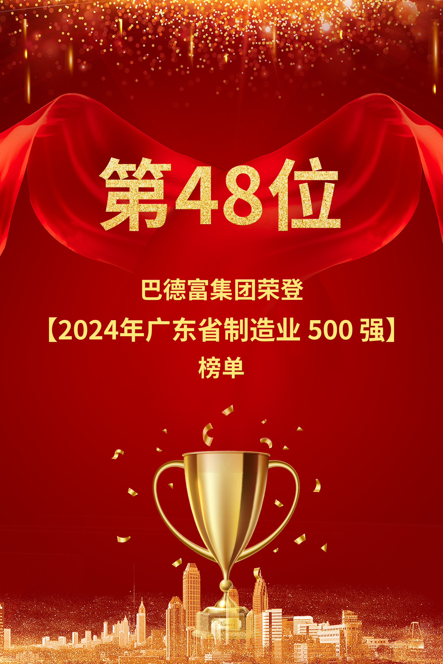 喜訊 | 第48名 ！巴德富榮登“2024年廣東省制造業(yè)500強(qiáng)”榜單
